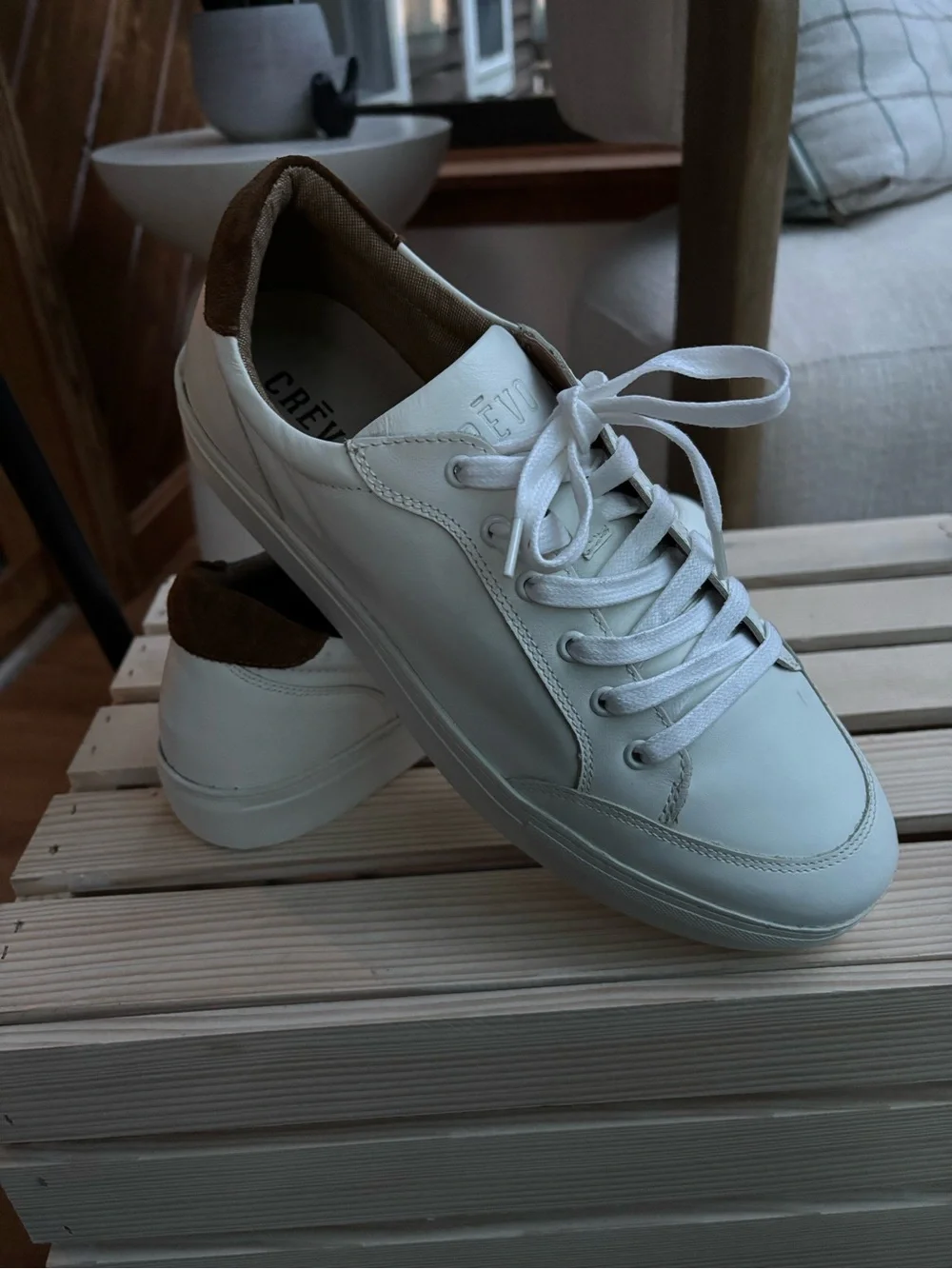 Crevo White Sneakers with Brown Heel Tab